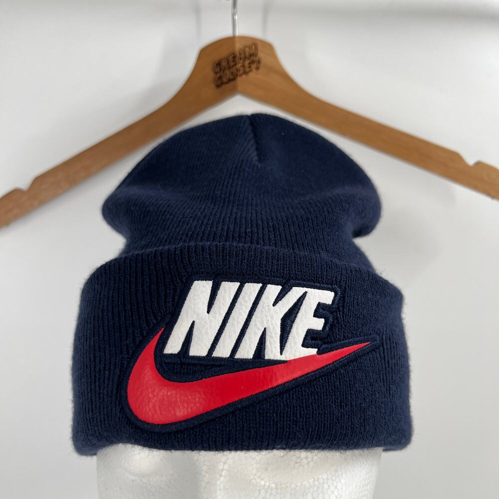FW18 2018 Supreme NYC x Nike Air Logo Beanie in Navy Blue